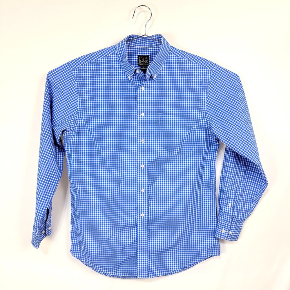 JOS. A. BANK Travelers Blue/White Gingham Button Down Cotton Shirt Men's Medium